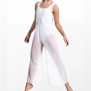 WEISSMAN Dance Costume white Cowl Drape Power Mesh Jumpsuit SM12126 SA adult